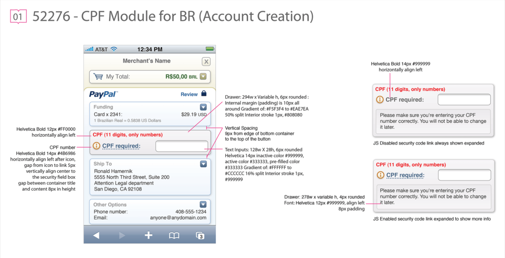 PayPal Mobile Checkout CPF mockup