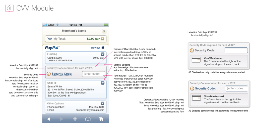 PayPal Mobile Checkout CVV mockup