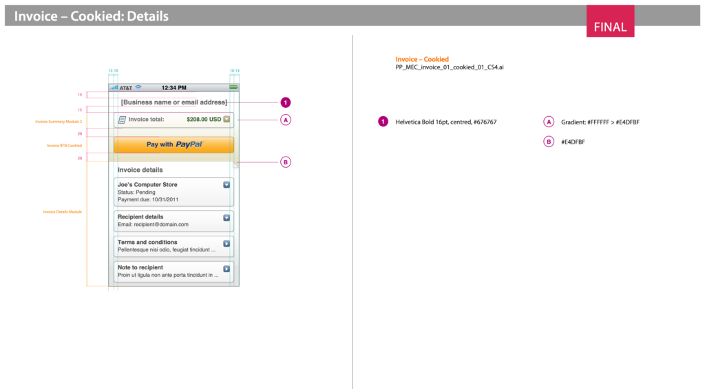 PayPal Mobile Invoice layout mockup