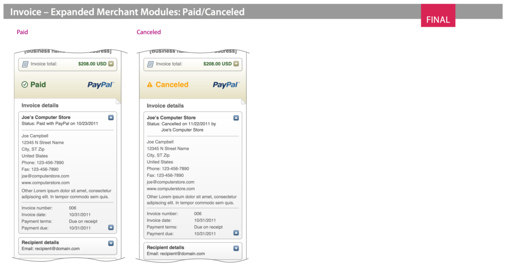 PayPal Mobile Invoice mockup