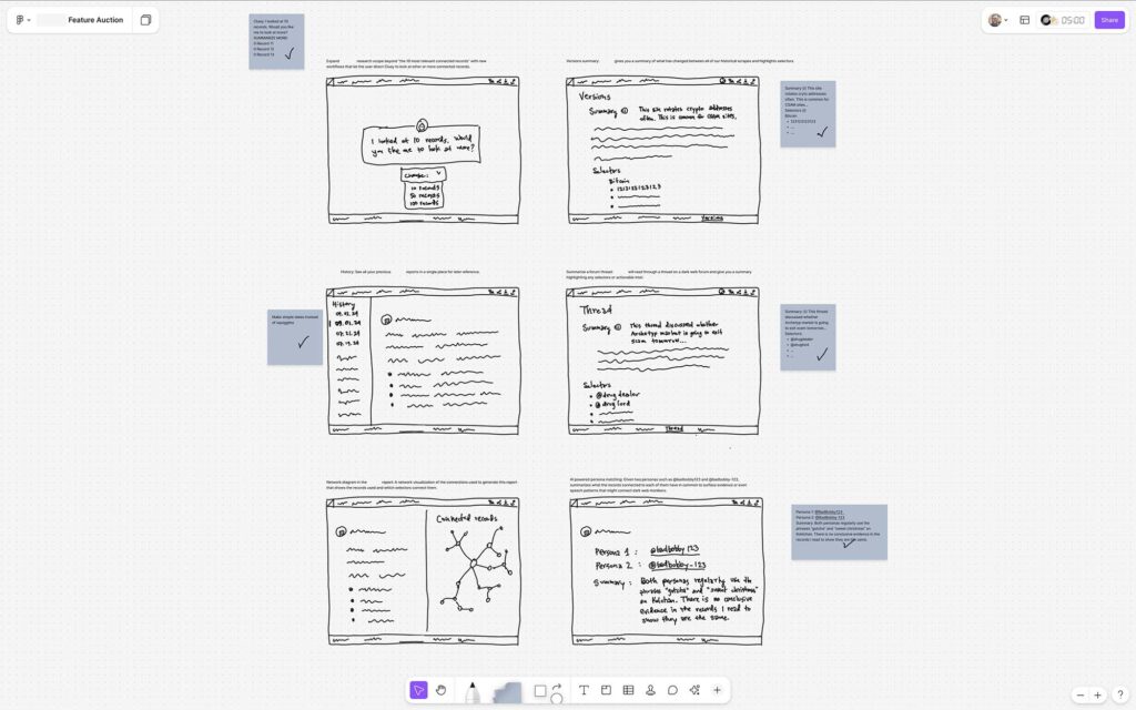 Fat-marker sketch of different AI features in FigJam.