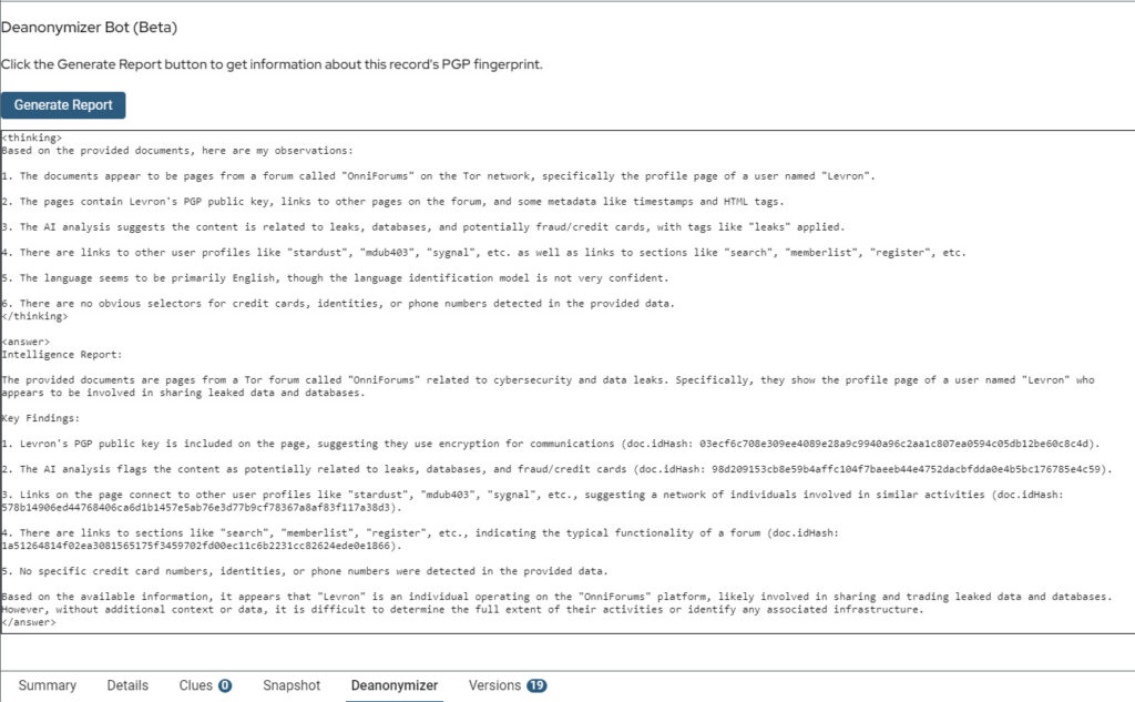 Early example of AI generated report.