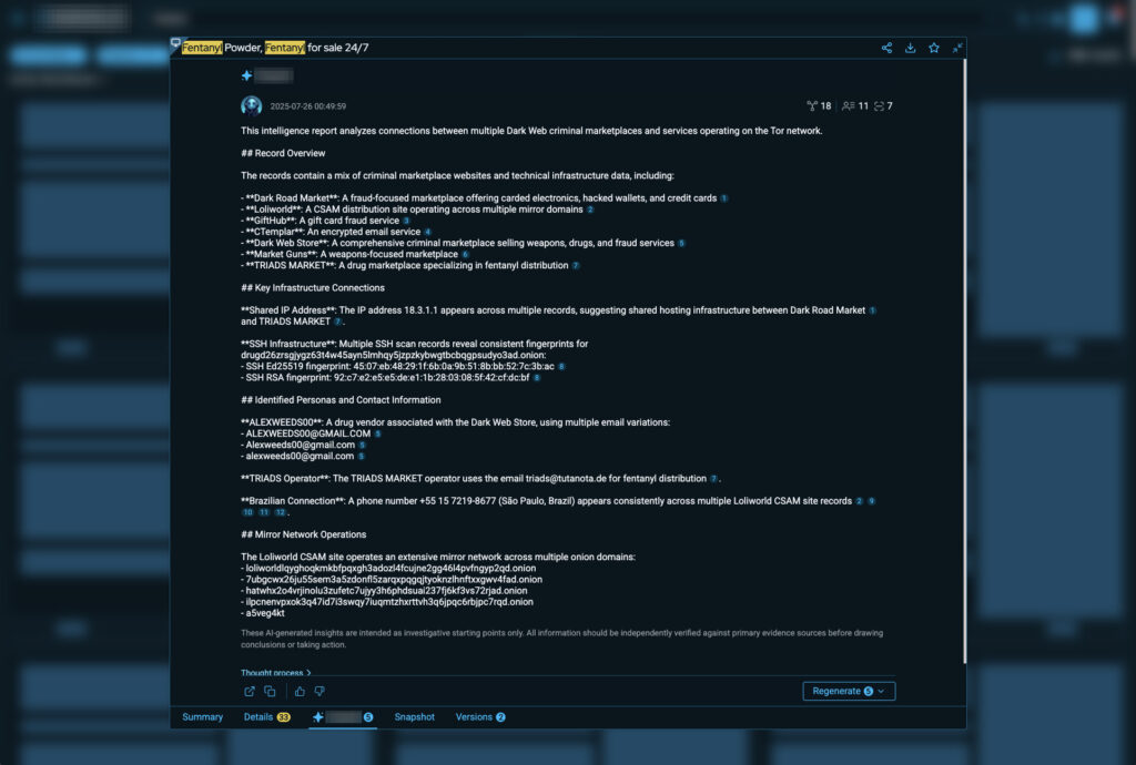AI generated report from dark web records
