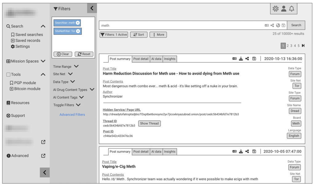 Search results wireframe - pre-transformation